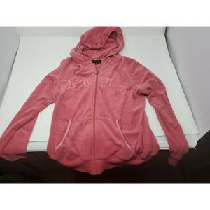 BCBG Maxazria Hot Pink Velour Logo Hoodie Jacket Sz M Embroidered Patch